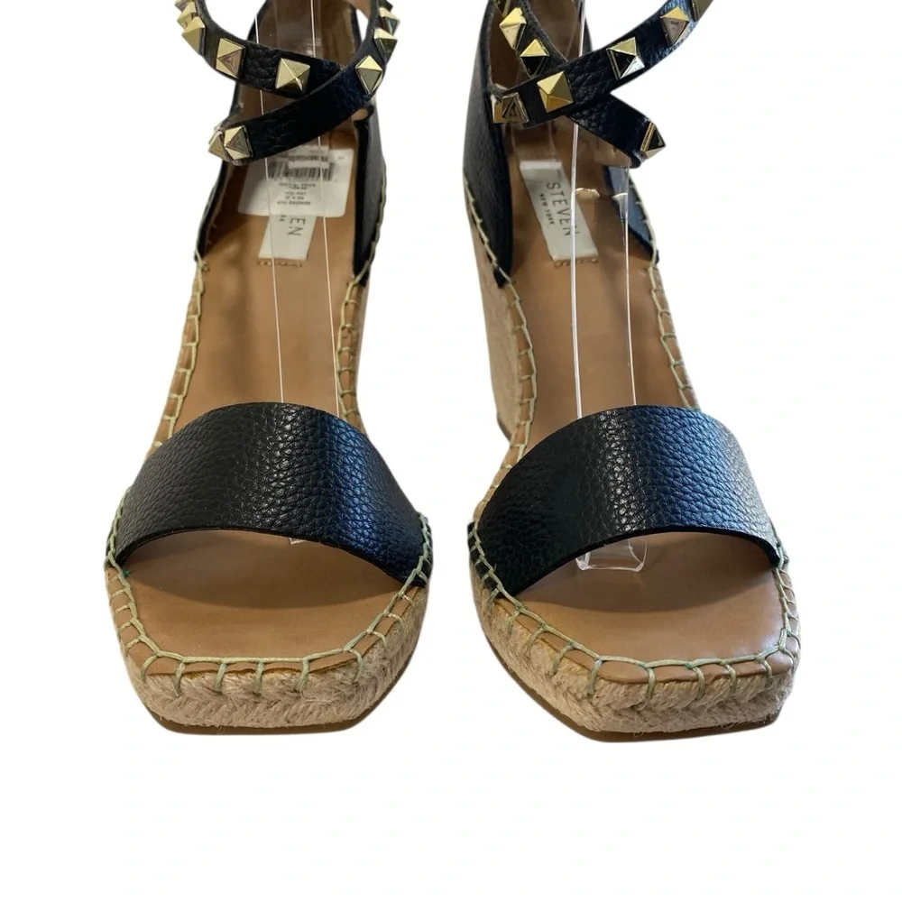 Steven New‎ York Espadrilles Yute Kinlee Wedges Sandals 8.5 Black Tan Nautical